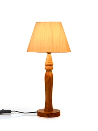 Green girgit Round Brown Lamp with Taper Off White Cotton Shade
