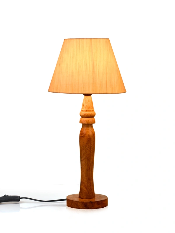 Green girgit Round Brown Lamp with Taper Off White Cotton Shade
