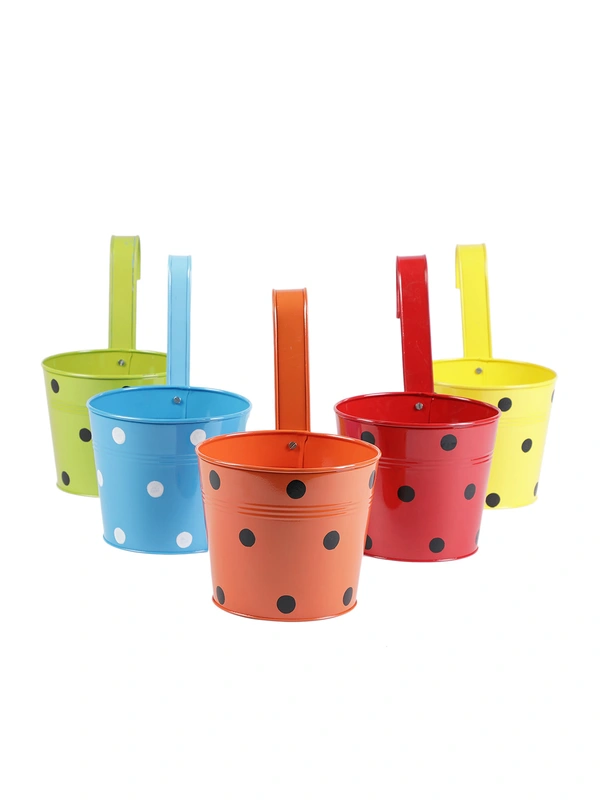 Set of Five 7'' Polka Dot Round Planters