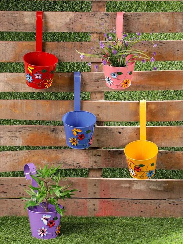 Set of Five Flower embossed Railing Pots