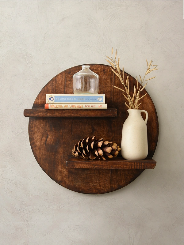 Green girgit Wooden Round Wall Shelf
