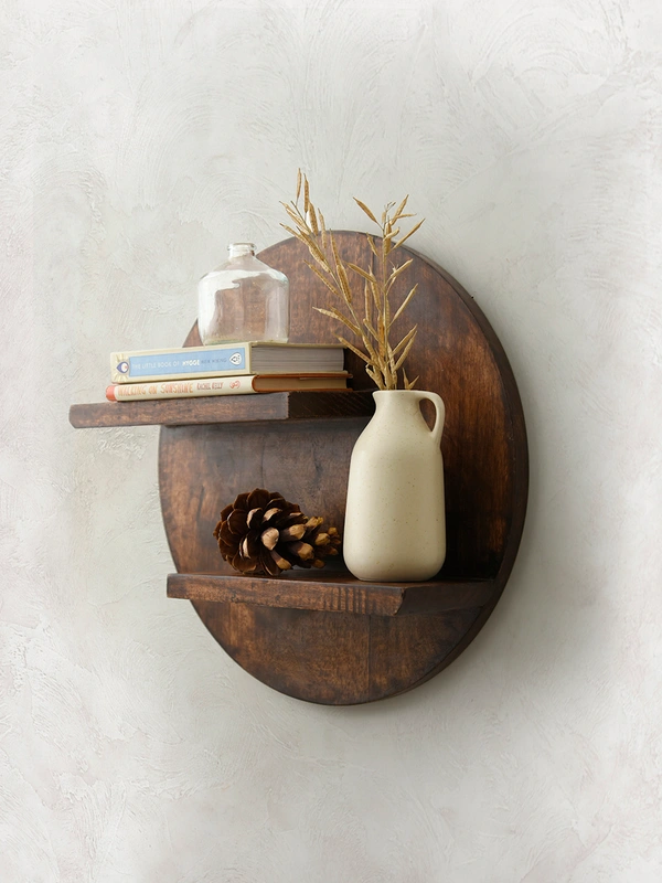 Green girgit Wooden Round Wall Shelf