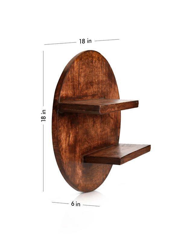 Green girgit Wooden Round Wall Shelf