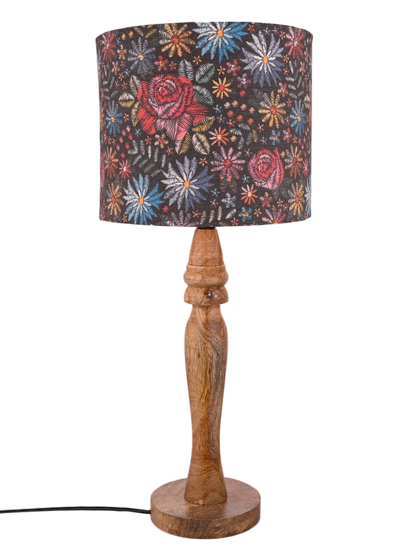 Wooden Black Floral Stich Lamp